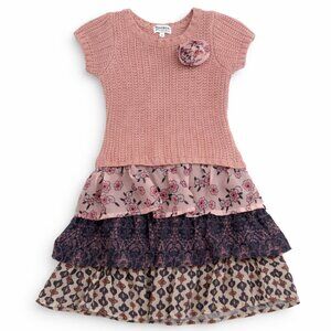 Blueberi Boulevard Girls Knit Floral Tiered Boho Dress Pink Size 6
